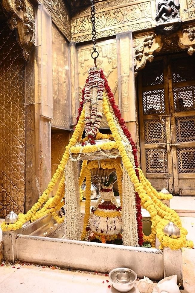 Kashi Vishwanath adorned with marigolds